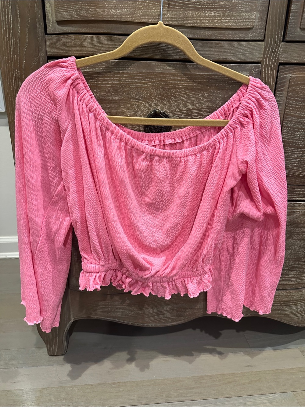 Pink Off-Shoulder Ruffled Crop Top